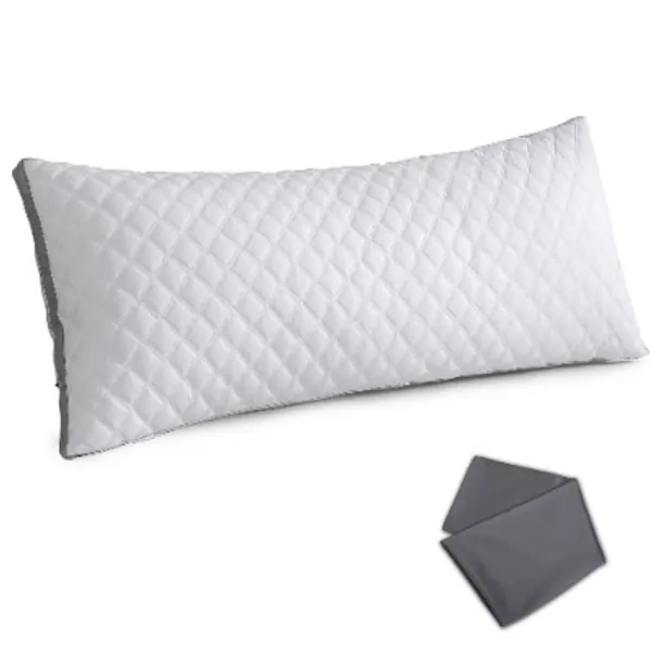 Leeden Premium Full Body Pillow for Adults, Adjustable Soft Long Pillow with Cotton Cover, Breathable Long Side Sleeper Pillow for Sleeping, Long Pillows for Bed, 21"x 54", White-Grey Side