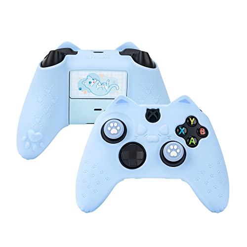 GeekShare Cat Paw Controller Skin Grips Set Anti-Slip Silicone Protective Cover Skin Case Compatible with Xbox Series X Controller with 2 Thumb Grip Caps and 1 Sticker (Blue) - Blue