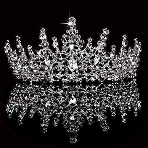 TOBATOBA Silver Wedding Crystal Tiaras and Crowns for Women, Bride Royal Queen Headband Princess Quinceanera Headpieces for Birthday Prom Pageant Party - Silver