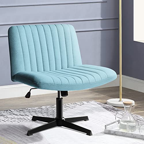 PUKAMI Armless Office Desk Chair No Wheels for Girl Women,Fabric Padded Modern Swivel Vanity Chair,Height Adjustable Wide Seat Computer Task Chair for Home Office,Mid Back Accent Chair (Light Blue) - Light Blue