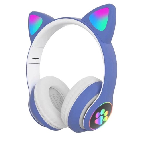 Cartoon LED Cat Ear Bluetooth Headphones - Blue