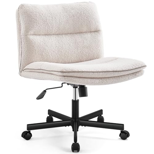 EMIAH Armless Office Desk Chair with Wheels Faux Fur Vanity Mid-Back Ergonomic Home Computer Comfortable Adjustable Swivel Furry Task Chair with Thickened Cushion - Furry With Wheels