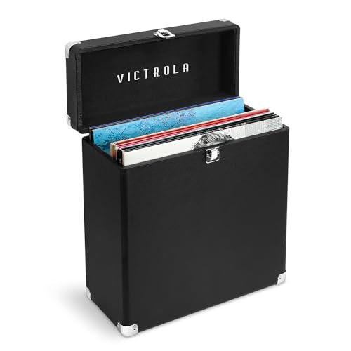 Victrola Vintage Vinyl Record Storage and Carrying Case, Fits all Standard Records - 33 1/3, 45 and 78 RPM, Holds 30 Albums, Perfect for your Treasured Record Collection, Black - Black
