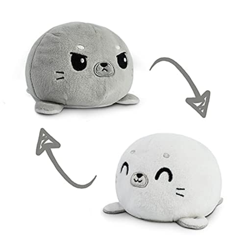 TeeTurtle - The Original Reversible Seal Plushie - Gray + White - Cute Sensory Fidget Stuffed Animals That Show Your Mood 3.5 inch - Gray + White Seal