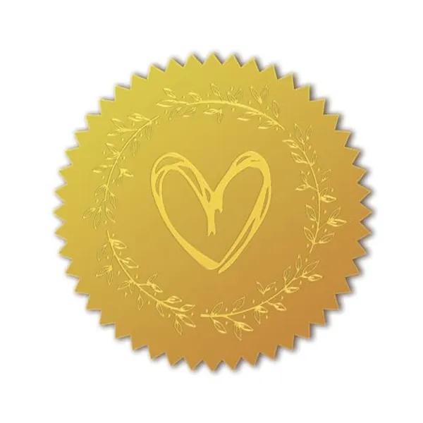 CHGCRAFT 100Pcs Gold Foil Certificate Seals Heart Gold Foil Embossed Stickers Gold Foil Embossed Certificate Seals Self Adhesive Foil Embossed Sticker for Envelope Invitation Letter Party Graduation