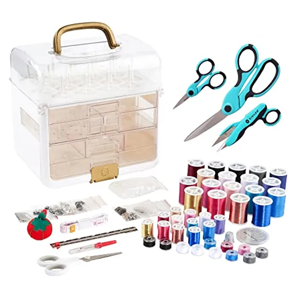 SINGER Sew-It-Goes 255 Piece Sewing Kit and Craft Storage Organizer + 3 Piece ProSeries 8.5” Fabric Scissor 4.5” Detail Embroidery Scissor 5” Thread Snip Combo