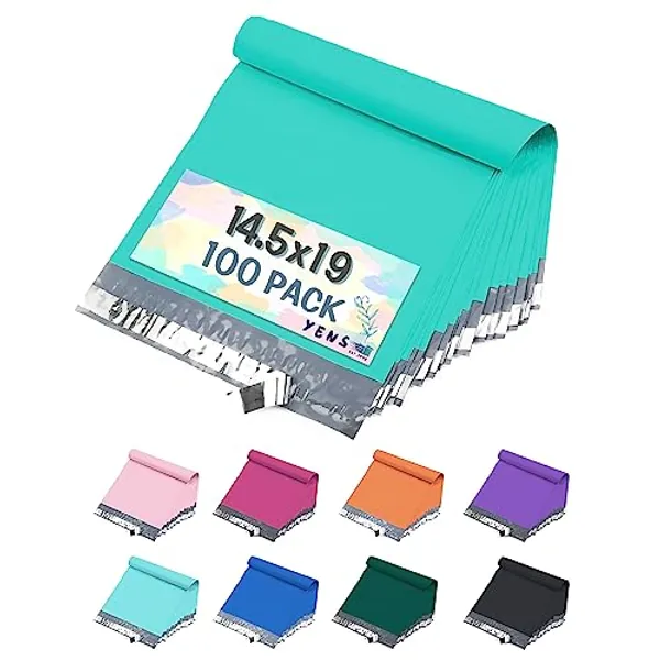 Yens Poly Mailers 14.5X19 100 Pack Teal,Strong Self Seal Adhesive Shipping Envelopes Waterproof for Shipping, Mailing, Packaging M7