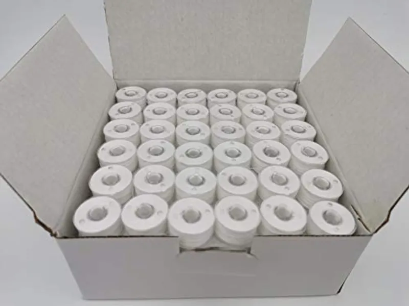 DOUBLELIN 144pcs Prewound Bobbins Size A for Domestic Sewing/Embroidery Machines, Compatible with Brother Machines, Plastic Sided, Size A, Class 15, 15J, SA156, White, 100% Polyester, 60S/2 100 Yards