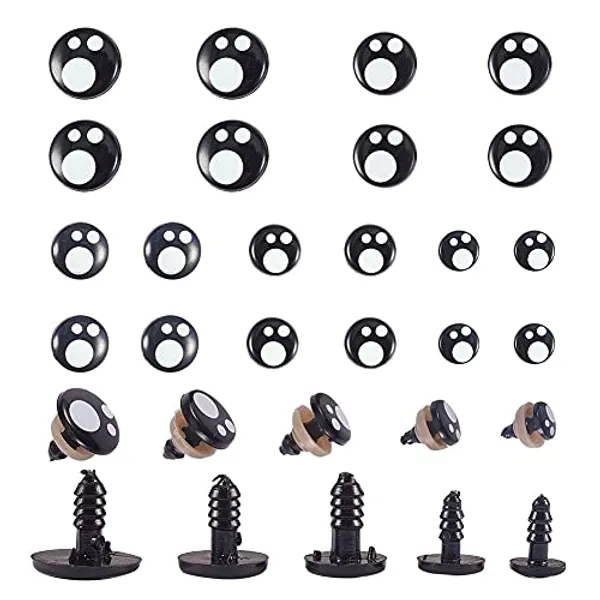 PH PandaHall Resin Safety Eyes, 100pcs 5 Size Craft Eyes Black Stuffed Crochet Eyes Kawaii Eyes with 100pcs Washers for Teddy Bear, Amigurumi Craft, Puppet, Plush Animal Making (8/10/ 12/14/ 16mm)