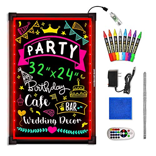 Woodsam LED Message Writing Board - 32"x24" Flashing Illuminated Erasable Neon Sign With 8 Fluorescent Chalk Markers - Perfect For Shop/Cafe/Bar/Menu/Wedding/Decoration/Promotion/School - 32" X 24"