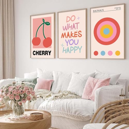 Retro Pink and Orange Wall Art Bauhaus Artwork Aesthetic Quotes Print Funky Preppy Poster Orange Aesthetic Wall Art Trendy Aesthetic Posters Orange and Pink Pictures Preppy Aesthetic Painting Unframed - Aesthetic Cherry - 16x24in Unframed