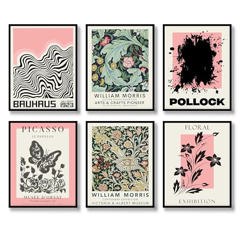 Retro Poster Set of 6 Positive Vintage Wall Art Prints Famous Aesthetic Illustration Wall Decor Exhibition Abstract Flower Market Matisse Photo Canvas Art Painting for Living Room Bedroom Corridor (I, - 8"x10" UNFRAMED - I