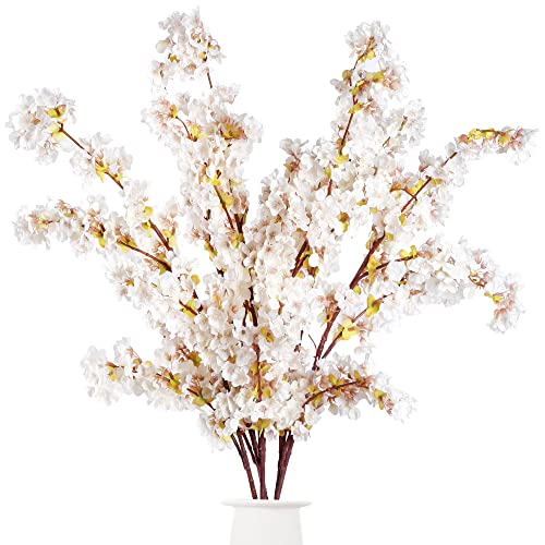 Sggvecsy Artificial Cherry Blossom Branches Faux Cherry Flowers 39 Inch Peach Branches Silk Tall Stems for Home Wedding Table Vase Decor (3 Pcs, Ivory) - White - 3pcs