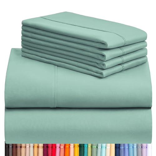LuxClub 6 PC Queen Sheet Set, Breathable Luxury Bed Sheets, Deep Pockets 18" Eco Friendly Wrinkle Free Cooling Sheets Machine Washable Hotel Bedding Silky Soft - Light Teal Queen - 07 - Light Teal - Queen