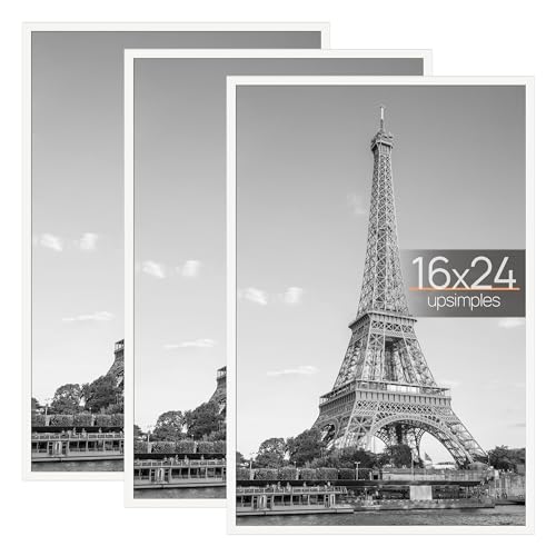 upsimples 16x24 Frame White 3 Pack, Poster Frames 16 x 24 for Horizontal or Vertical Wall Mounting, Scratch-Proof Wall Gallery Photo Frame - White - 16x24