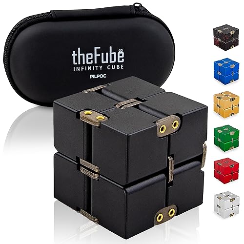 PILPOC theFube Infinity Cube Fidget Toy - Quality Aluminum Infinity Fidgeting Cube for Adults with Case, Sturdy, Heavy (Black) - Black