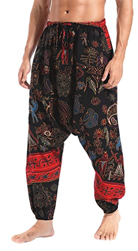 perdontoo Men's Casual Baggy Drawstring Hippie Boho Aladdin Harem Pants - 36 - Style 6