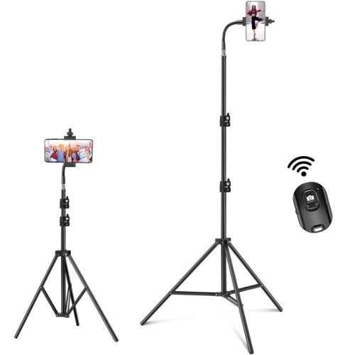 Pixel 80inch/6.67ft Tripod for iPhone with Bluetooth Remote Cell Phone Adjustable Clamp Camera Photograph Bracket Recording Photography Live Video Stand Compatible with Most Phone - Pixel 6.67ft Tripod