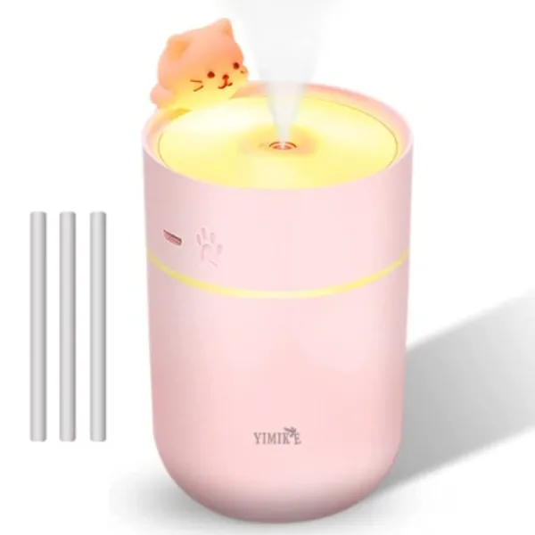 Portable Mini Humidifier,YIMIKE Desktop USB Humidifiers 260m Cool Mist Cute Small Humidifier with Night Light,2 Mist Modes,Auto Shut Off Super Quiet for Indoor, Bedroom, Office Home Car, Plants Travel Hotel Room (Pink)