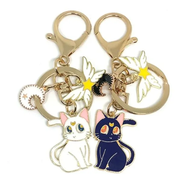 Anime Sailor Moon Keychain Cat Keychains Cute Cartoon Keychain Birthday Gifts（Black and white）2PCS