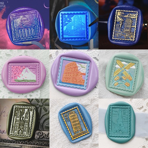 Sello de cera de varios pisos, sello de laca de edificio de viaje, sobres de cabeza de cobre, invitaciones de boda, álbum de recortes, Retro, cuadrado de la ciudad - AliExpress 