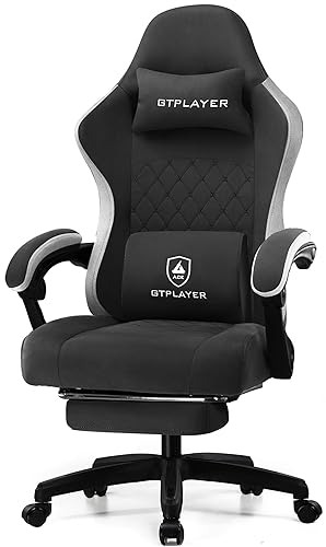 GTPLAYER Gaming Chair, Computer Office Chair with Pocket Spring Cushion, Linkage Armrests and Footrest, High Back Ergonomic Computer Chair with Lumbar Support Task Chair with Footrest （Black） - Black