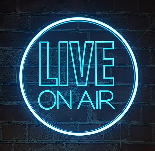 NOXTROND Live On Air Neon Light Sign, Round USB Powered On Air Led Light Up Sign, Dimmable Live On Air Streaming LED Sign for Tiktok, Twitch Streamer, Gamer, Game Room, Studio Decoration (Ice Blue) - Ice Blue