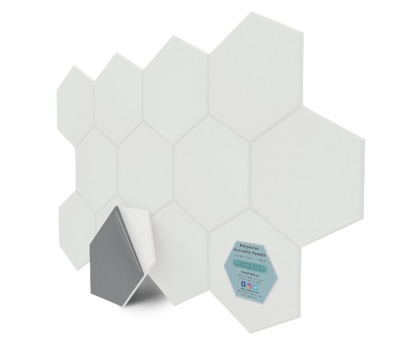 Hexagon Polyester Acoustic Panels - 12 Pack | Eco-Friendly Sound Absorption | Easy Peel & Stick Installation - White
