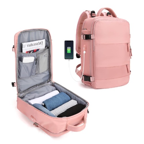 Large Travel Backpack Women, Carry On Backpack Men,Hiking Backpack Waterproof Outdoor Sports Rucksack Casual Daypack School Bag Fit 14 Inch Laptop with USB Charging Port Shoes Compartment