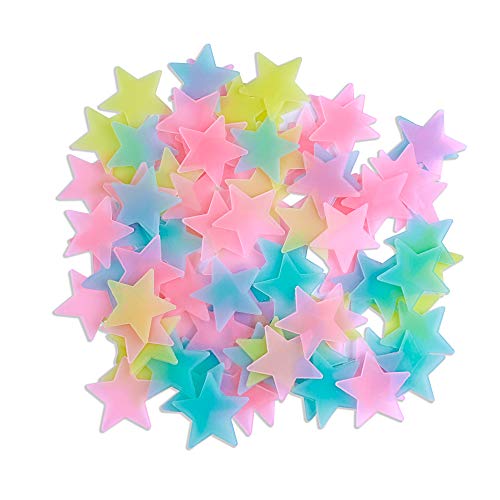 AM AMAONM 100 Pcs Colorful Glow in The Dark Luminous Stars Fluorescent Noctilucent Plastic Wall Stickers Murals Decals for Home Art Decor Ceiling Wall Decorate Kids Babys Bedroom Room Decorations - Colorful