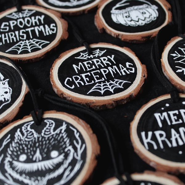 Creepmas Ornaments Christmas Tree Decoration Spooky Creepy Decor Goth Merry Krampus Hand Painted Dark Horror Design