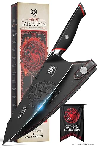 Dalstrong 8 inch Chef Knife- Game of Thrones™ Knife - House Targaryen™ Edition - German Premium Steel Full Tang - Professional G10 Handle - Collection Item Toughbuilt Utility Knife- Leather Sheath - House Targaryen