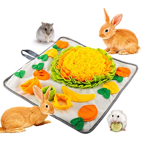 20" × 20" Rabbit Foraging Mat with Fixing Handle- Machine Washable Polar Fleece Pet Snuffle Pad Funny Interactive Nosework Feeding Mat Treat Dispenser for Rabbits Bunny Guinea Pigs Ferrets Chinchillas - Multi-colored