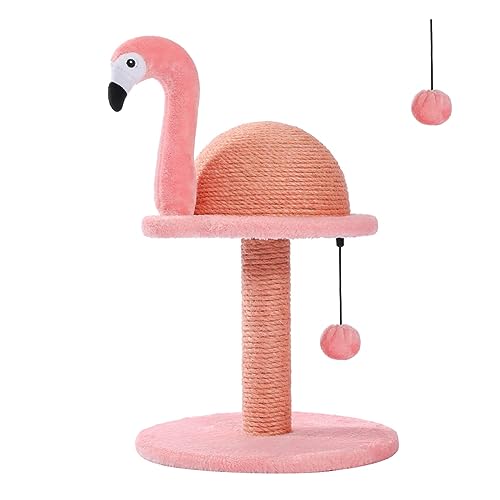 PETEPELA Scratching Post, Pink Scratcher Tree, Flamingos Natural Sisal Cat Scratch Post with Interactive Toy Ball and Extra Replacement Sisal Scrathing Pole for Kittens and Small Cats,Pink - Pink