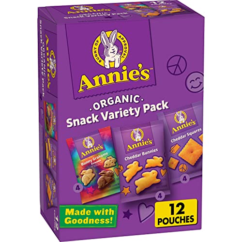 Annie's Organic Variety Pack, Cheddar Bunnies, Bunny Grahams and Cheddar Squares, 12 Pouches, 11 oz - Crackers & Graham snacks - 11 Ounce (Pack of 1)