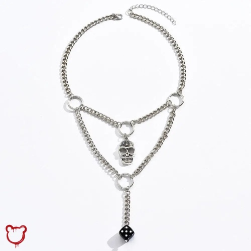 Gothic Dice Skeleton Pendant Necklace