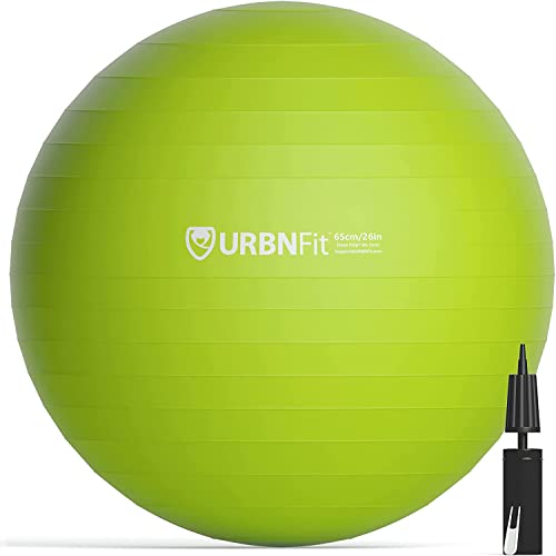 URBNFit Exercise Ball - Yoga Ball in Multiple Sizes for Workout, Pregnancy, Stability - Anti-Burst Swiss Balance Ball w/Quick Pump - Fitness Ball Chair for Office, Home, Gym - Green - 26IN