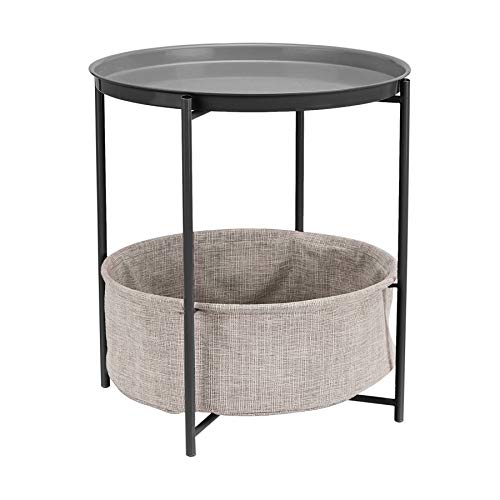 Amazon Basics Round Storage End Table, Side Table with Cloth Basket, Charcoal/Heather Gray, 17.7 x 17.7 x 18.9 in - Charcoal