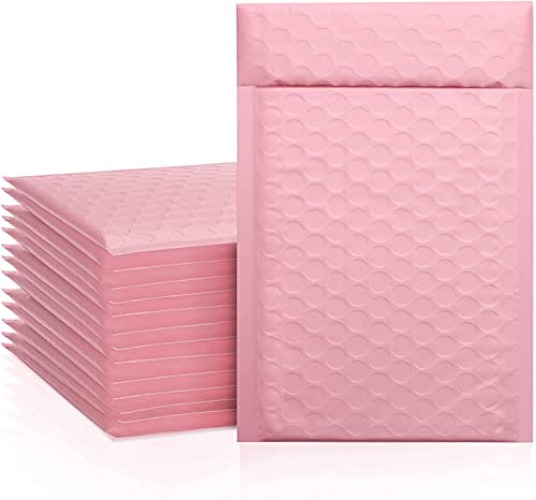 Metronic 4x8 Inch Bubble Mailer 50 Pack, Waterproof Self Seal Adhesive Shipping Bags, Cushioning Padded Envelopes for Shipping, Mailing, Packaging, Light Pink Bulk #000 - Light Pink - 4x8" 50PC