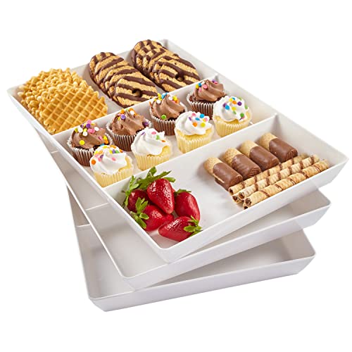 US Acrylic Avant White Plastic Divided Serving Trays (Set of 3) 15” x 10” | Large Reusable 3-Section Party Platters | Serve Appetizers, Fruit, Veggies, & Desserts | BPA-Free & Made in USA - 15" x 10"