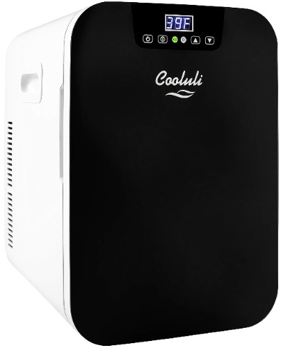 Cooluli 20L Mini Fridge For Bedroom - Car, Office Desk & College Dorm Room - Glass Front & Digital Temperature Control - 12v Small Refrigerator for Food, Drinks, Skincare, Beauty & Breast Milk (Black) - 20 Liter Black