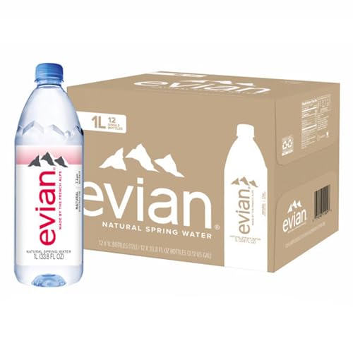 evian Natural Spring Water, PH Balanced with Natural Electrolytes, 33.8fl oz./1L Bottles (pack of 12) - 33.8 Fl Oz (Pack of 12)