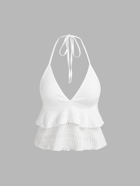 V-neck Halter Ruffle Crop Top