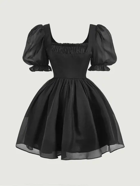 SHEIN MOD Solid Puff Sleeve Dress