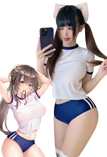 Sexy Lingerie Set School Girl Sportswear Mini Top and Shorts Set with Stockings