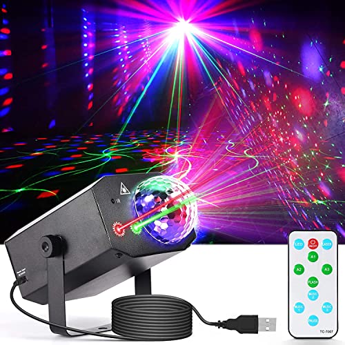 Party Lights,Disco Lights+Disco Ball 2 in 1 Disco Ball Lights Sound Activated Stage Lights with Remotrol Control DJ Disco Lights for Kids Club Brithday KTV Festival Home Party Decorations Gifts