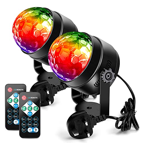 Disco Lights Disco Ball, Litake 2 Pack Party Lights Remote Control DJ Stage Lights 3W 3 Colours 7 Mode Sound Activated Strobe Light for Xmas Party Pub Wedding Club Show - 2 Pack