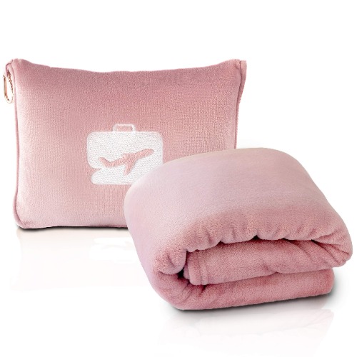 EverSnug Travel Blanket and Pillow - Premium Soft 2 in 1 Airplane Blanket with Soft Bag Pillowcase, Hand Luggage Belt and Backpack Clip (Light Pink) - Light Pink