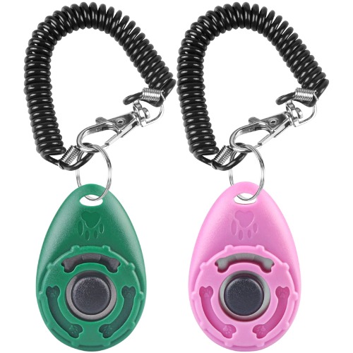 Diyife Dog Clicker, [2 PCS,Green&Pink] Pet Training Clicker with Wrist Strap for Dog Cat Horse - green & pink