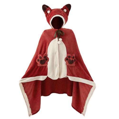 Cartoon Fox Plush Wearable Hooded Blanket Neck Pillow